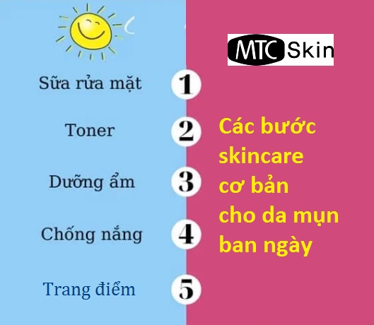 Các bước skincare cho da mụn ban ngày