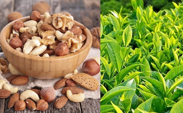 quả hạch và trà xanh